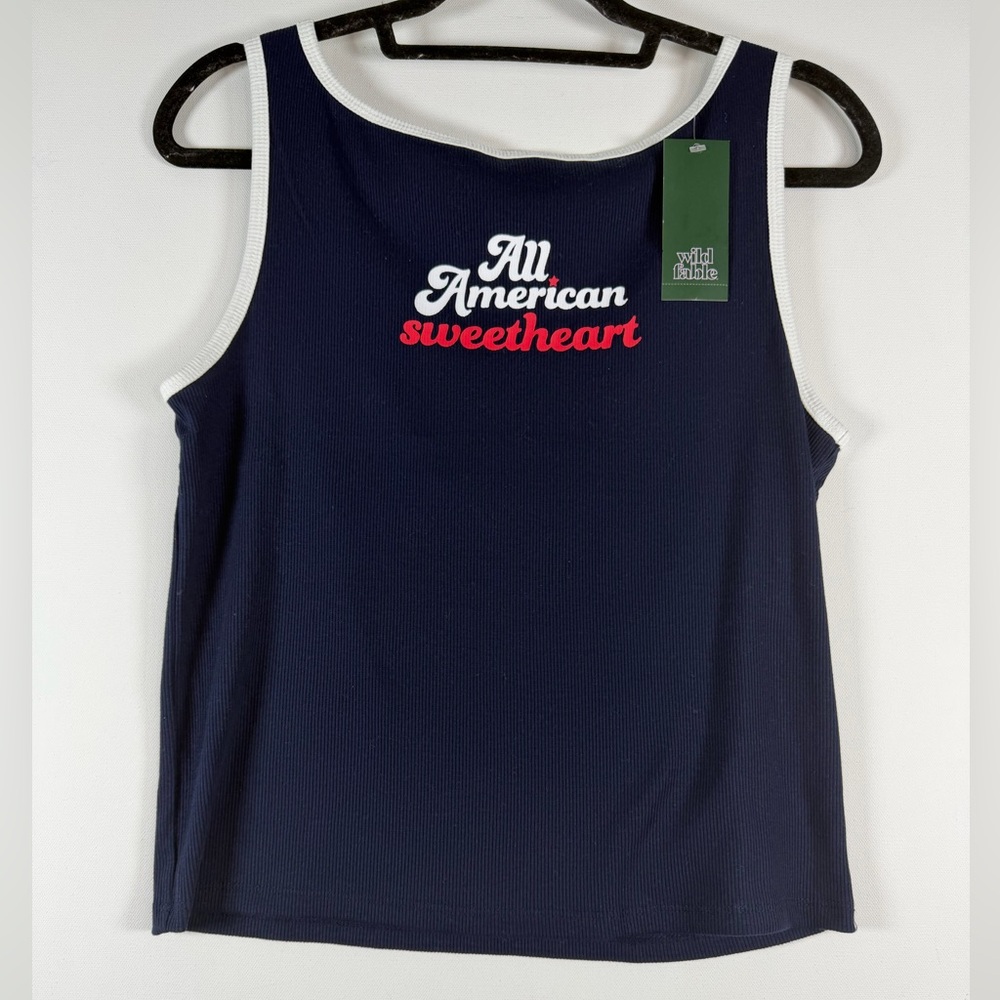 Wild Fable Tank Top Graphic "All American Sweetheart"
Ribbed - Navy Blue - XL - Picture 2 of 9